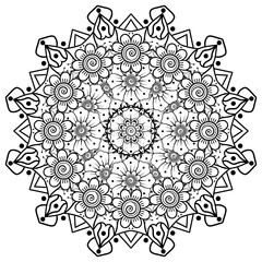 Mehndi flower for henna, mehndi, tattoo, decoration. decorative ornament in ethnic oriental style. coloring book page.