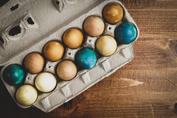 Hard-boiled eggs colored with natural dyes