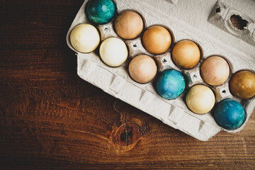 Hard-boiled eggs colored with natural dyes