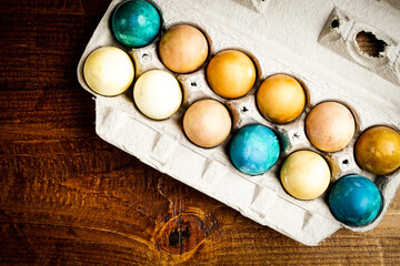Hard-boiled eggs colored with natural dyes