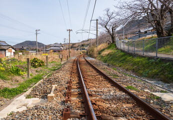 Railway tracks in the countryside , Mitoyo city, Kagawa, Shikoku, Japan