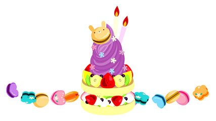 ポッキーと花でデコレーションしたカラフルなソフトクリームとフルーツいっぱいのパンケーキにマカロンを添えて-5｜Colorful soft serve ice cream decorated with pocky and flowers and pancakes full of fruits with macaroons-5