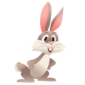 Cartoon Cute Bunny Rabbit Front Facing Arms On Waist