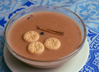 Beans with sweet or habichuelas con dulce a dessert from the Dominican Republic made of red beans, milk, sugar and spices.