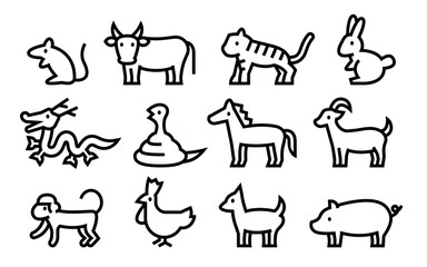 Fototapeta premium Chinese Zodiac illust Vector Set (Bold outline version)