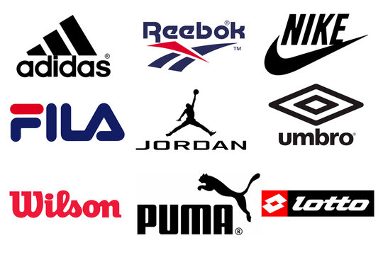 Logo marki popularnych producentów odzieży sportowej butów