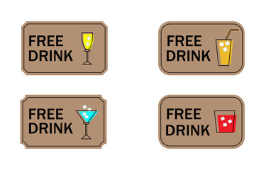 Vintage vector party ticket set showing free drinks badge tickets