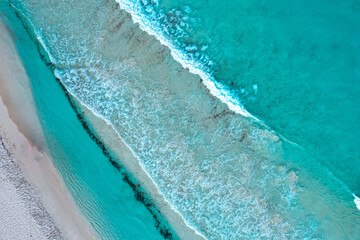 Aerial View of Tropical Water with Sandy Beach Shore