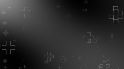 Medical health cross neon light shapes pattern on black background. Abstract healthcare with coronavirus infected deaths case concept.