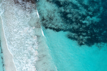 Aerial View of Tropical Water with Sandy Beach Shore