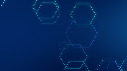 Hexagon geometric blue neon lights technology Hi-tech dark background. Abstract graphic digital future science concept design.