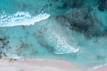 Aerial View of Tropical Water with Sandy Beach Shore
