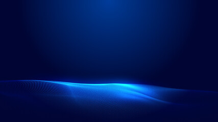 Dot blue wave light screen gradient texture background. Abstract  technology big data digital background. 3d rendering.