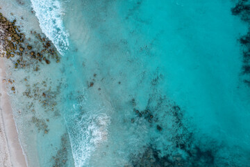 Aerial View of Tropical Water with Sandy Beach Shore