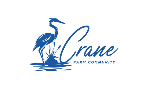 Crane Logo Design Inspiration - Isolated vector Illustration on white background - Creative and fresh logo, icon, symbol, badge, emblem of Crane, Heron, Stork, Egret, Hern on the pool