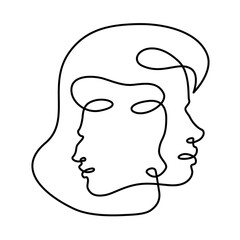 Male and female profile portrait. The face is within the face.Head in head. Logo portrait of a married couple.