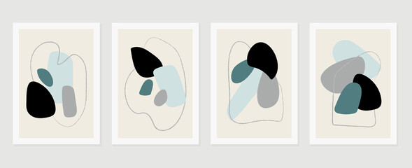 Abstract wall arts vector background collection.  Earth tones Hand drawn organic shape art design for wall framed prints, canvas prints, poster, home decor, cover, wallpaper.