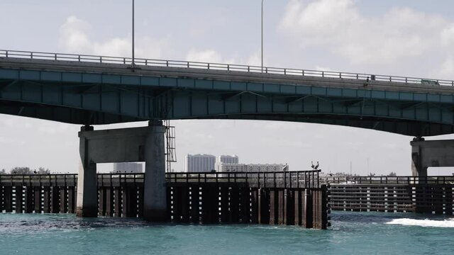 Boat going through the Haulover inlet Miami Beach FL