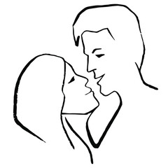 Abstract face line art. Couple and kissing man and women illustration. Female modern boho people composition