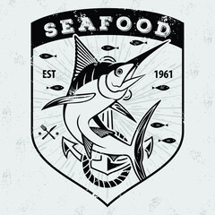 Seafood design concept with Marlin fish. Vector illustration	