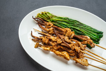 BBQ Supper Gourmet Grilled Squid and Leek