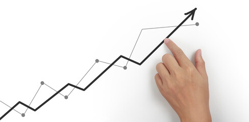 Hand touching  graphs of financial indicator  accounting market economy analysis chart