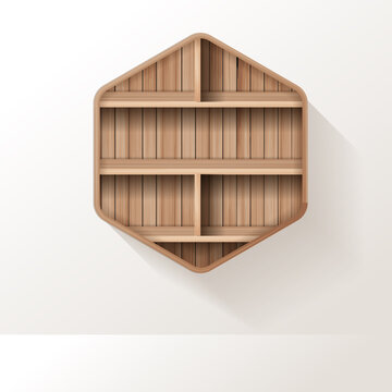 Vector wooden shelves mock up empty shelf design on wall background