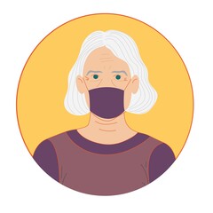 Old woman avatar with medical mask vector design
