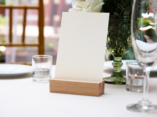 Mockup white blank space card, for greeting, table number, wedding invitation template on wedding...