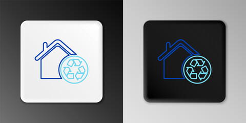 Fototapeta premium Line Eco House with recycling symbol icon isolated on grey background. Ecology home with recycle arrows. Colorful outline concept. Vector