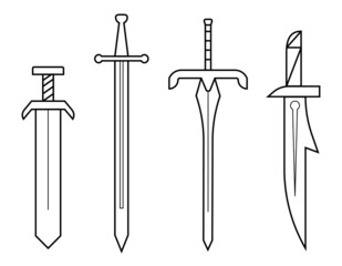 set of four magic swords vector line art.