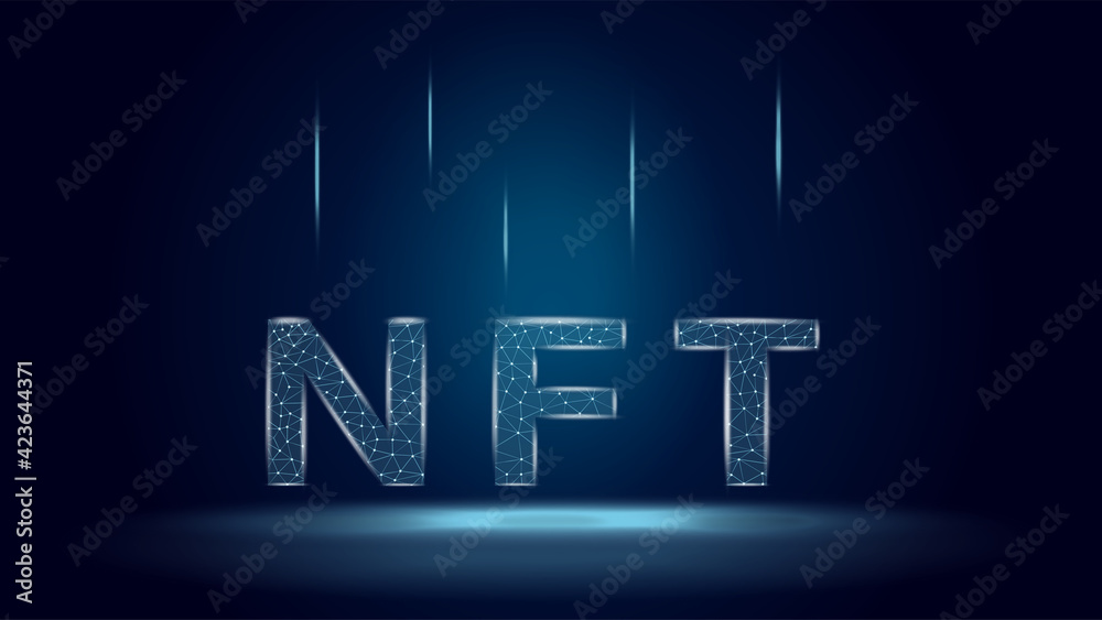 Canvas Prints nft non fungible tokens in polygonal wireframe style on dark blue background. pay for unique collect