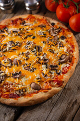 Pizza Mushrooms Cheese Ingredients Wooden Background Cooking Italian Pizza Recipes