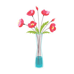 Vector glass vase with red flowers
