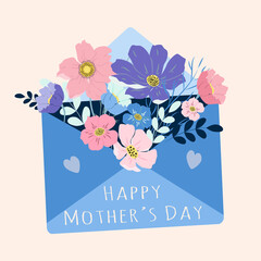 vector illustration of an envelope  with beautiful flowers and the inscription "Happy Mother's Day". greeting card for the holiday. flat trending illustration for websites, applications. sticker