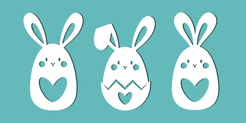 Cute rabbits. Templates for cutting paper, laser cutting and plotter. 