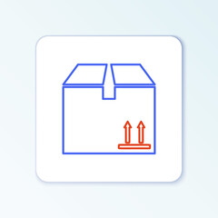 Line Cardboard box with traffic symbol icon isolated on white background. Box, package, parcel sign. Delivery, transportation and shipping. Colorful outline concept. Vector