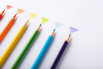 Fototapeta premium Composition with colorful pencils on white background
