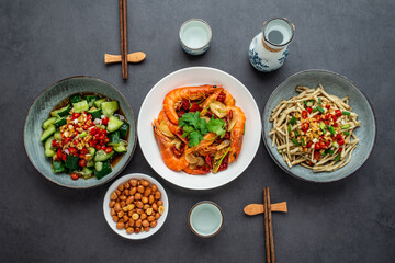 Sake and Spicy Shrimp Salad with Cucumber
