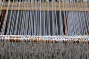 Vintage loom close up. Folk needlework of Russian.