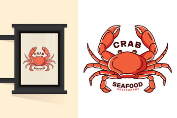 Seafood restaurant logo template with crab