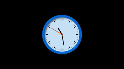 New blue clock isolated on black background, Circle clock isolated