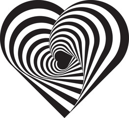 Geometric optical illusion black and white heart.