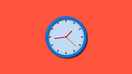 Blue color counting down 3d wall clock isolated on red background, 3d wall clock
