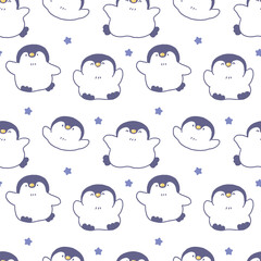 Fototapeta premium Seamless Pattern of Cartoon Penguin Illustration Design on White Background