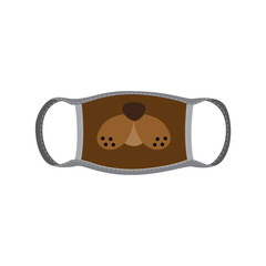 Doggie face design on medical facial mask flat vector illustration isolated.