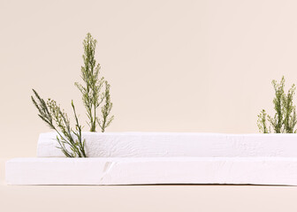 Abstract white podium, pastel background for product presentation, object placement, cosmetic podium template, 3d rendering