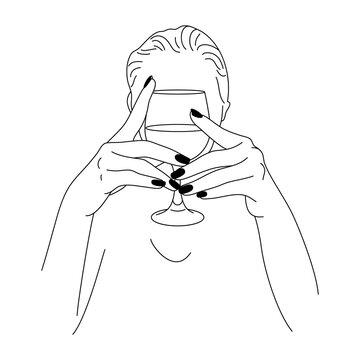 recommend clip art: Woman and Wine Glass in a Minimalist Style . Vector Fashion Illustration of women's hands in a trendy style. Line Art