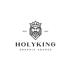 king face holy power elegant line art logo icon vector template