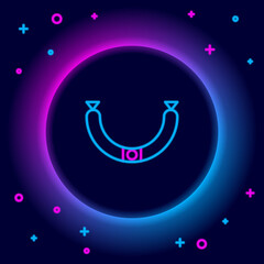 Fototapeta premium Glowing neon line Sausage icon isolated on black background. Grilled sausage and aroma sign. Colorful outline concept. Vector
